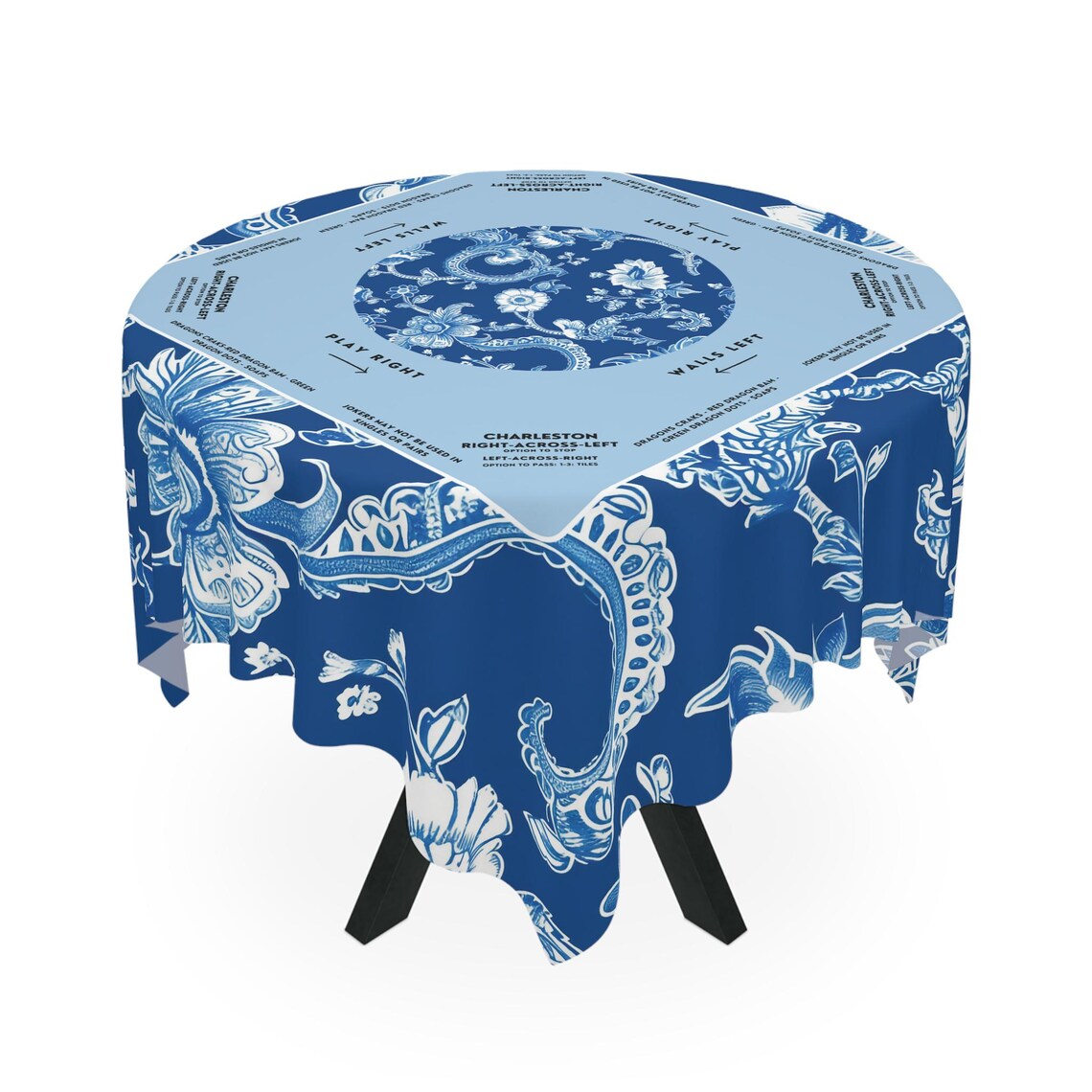 Royal Blue Mahjong Tablecloth with Rules & Directions - Perfect for Mahjong Trainers and Learners