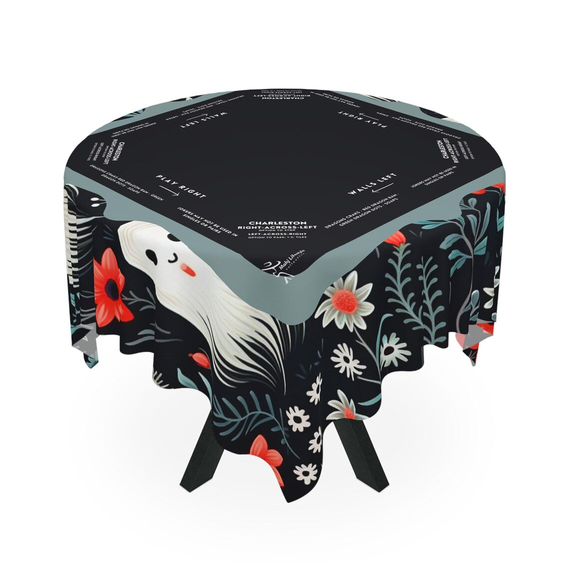 Halloween Mahjong Instructional Tablecloth - Perfect for Events, Mahjong Games, and Halloween Parties