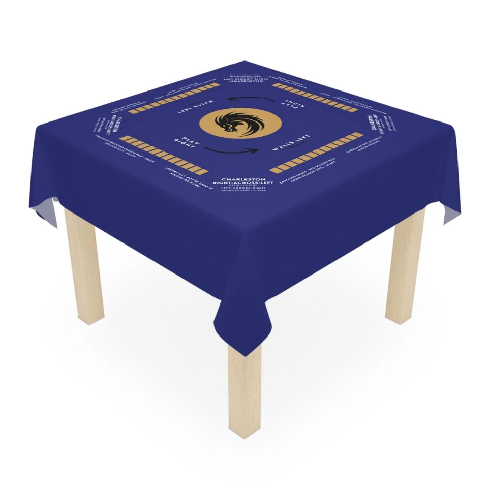 Mahjong blue and gold,  size 55.1" by 55.1" easy for beginners that are new to playing Mahjong, Mah Jong