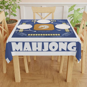 White blue with instructions-easy-to-follow mahjong tablecloth