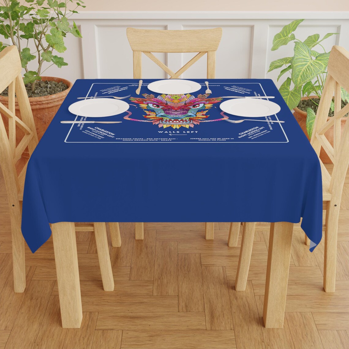 Dark Blue Dragon Mahjong Tablecloth - Vibrant and Colorful Design for Mahjong Enthusiasts