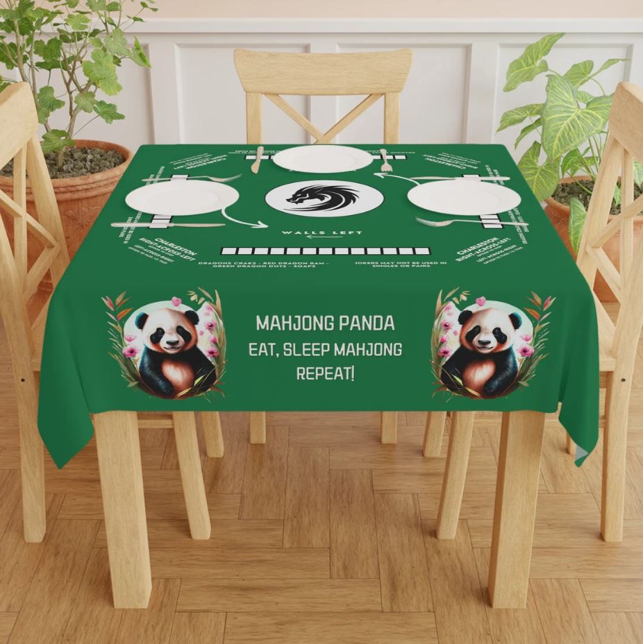Personalized Panda designed Mahjong Tablecloth  Easy-to-Follow Rules and Instructions  55.1 x 55.1 Size