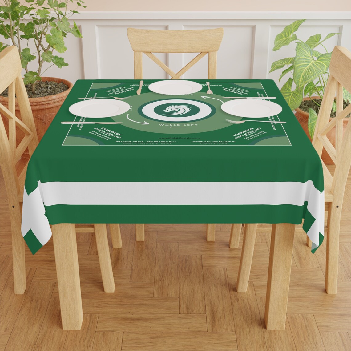 Handmade Green and White Mahjong Tablecloth - Perfect for Game Nights