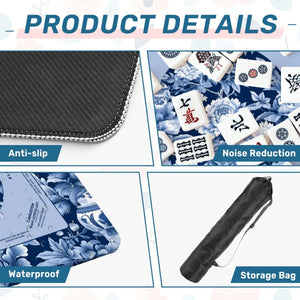 Blue Floral Mahjong Mat with Storage Case