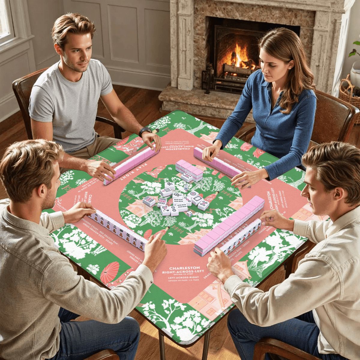 Pink and Green Mahjong Mat 31.5 x 31.5 - For Great Game Night Experience