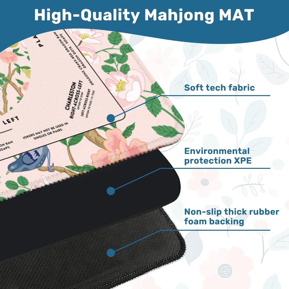 Blue Bird Design Mahjong Mat 31.5 x 31.5   - Durable Surface for Great Game Nights