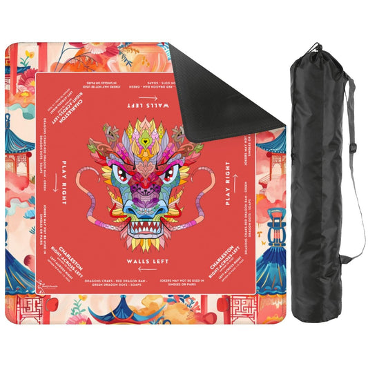 Red Dragon Mahjong Mat with Storage Case | Bold Festival Design