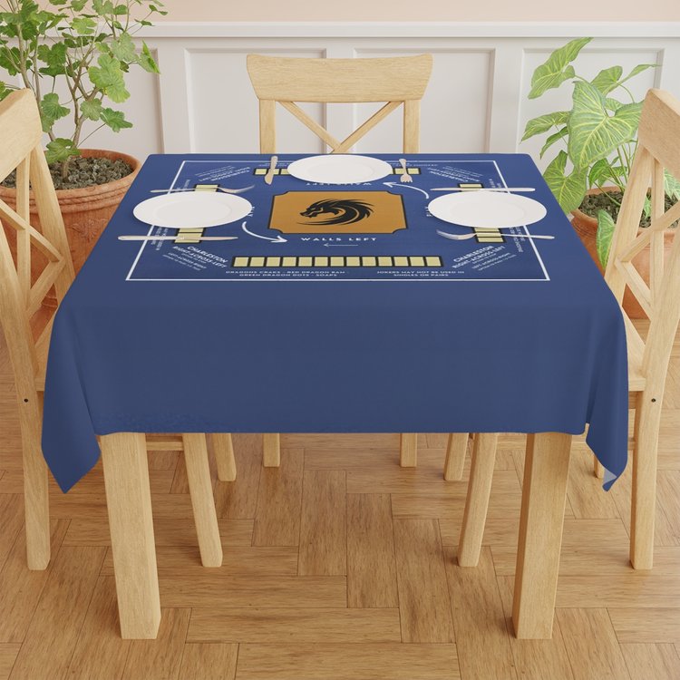 Blue/Gold Mahjong Tablecloth-easy-to-follow mah-jong tablecloth
