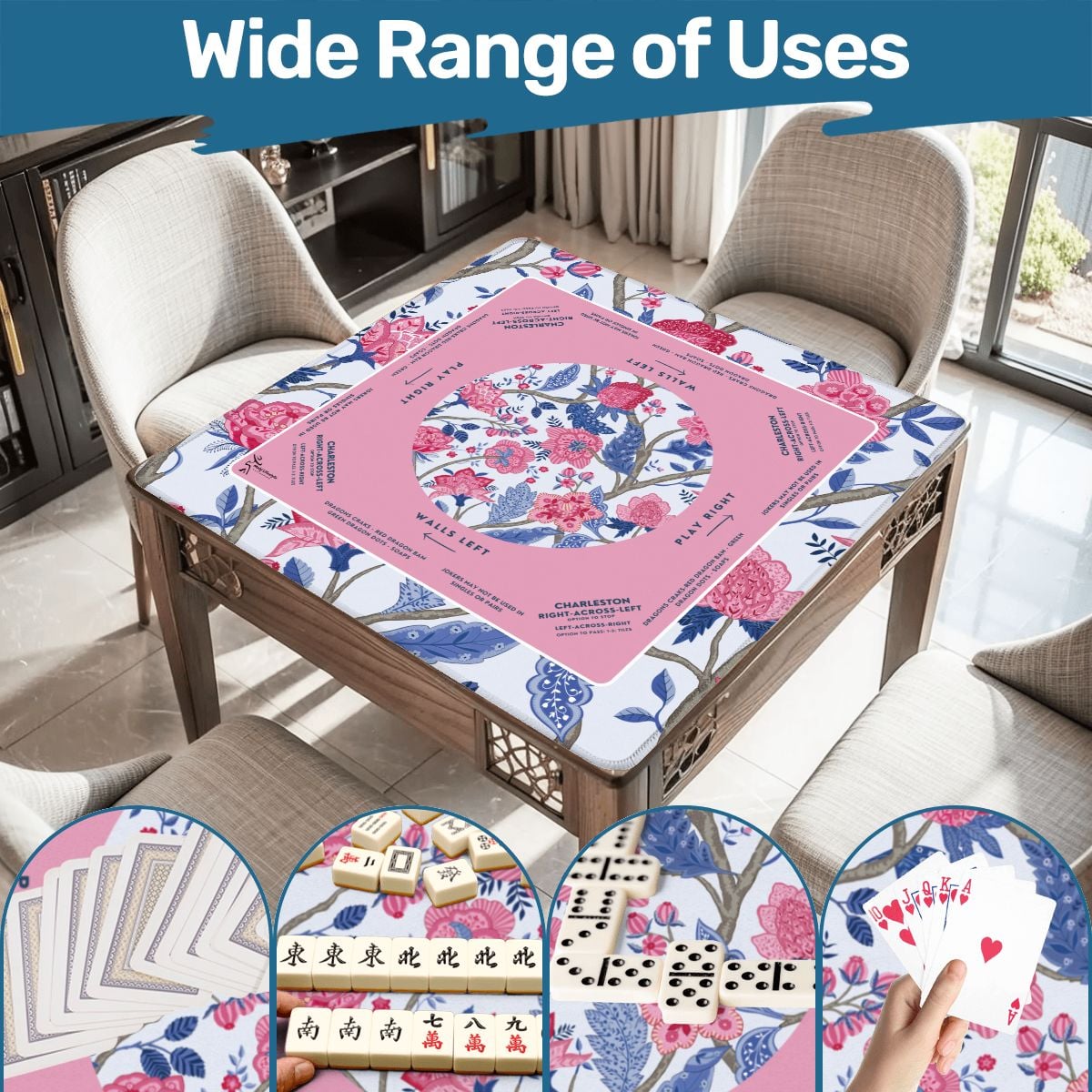 Pink Floral Mahjong Mat with Storage Case