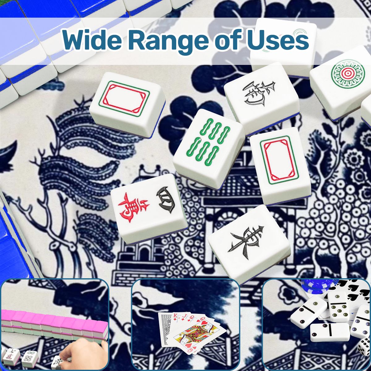 Navy Chinoiserie Mahjong Mat 31.5 x 31.5 - Essential for Mahjong Enthusiasts