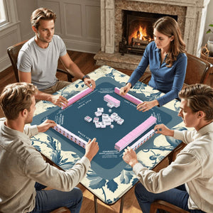 Blue Floral Mahjong Mat 31.5 x 31.5 - For Enhancing Game Night Experience