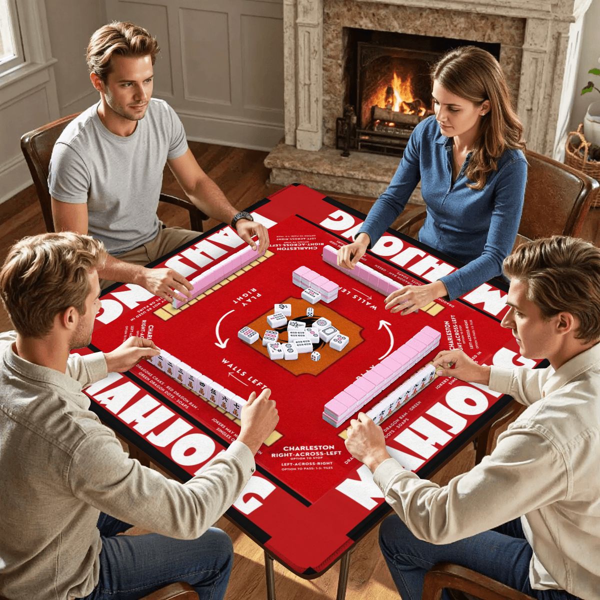 Bold Red Mahjong Mat 31.5 x 31.5 - For Enhancing Game Night Experience