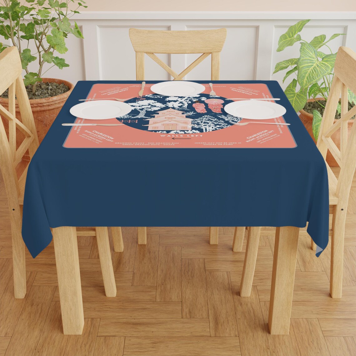 Elegant Navy and Pink Floral Mahjong Tablecloth - Perfect for Mahjong Enthusiasts, Teams, and Lovers