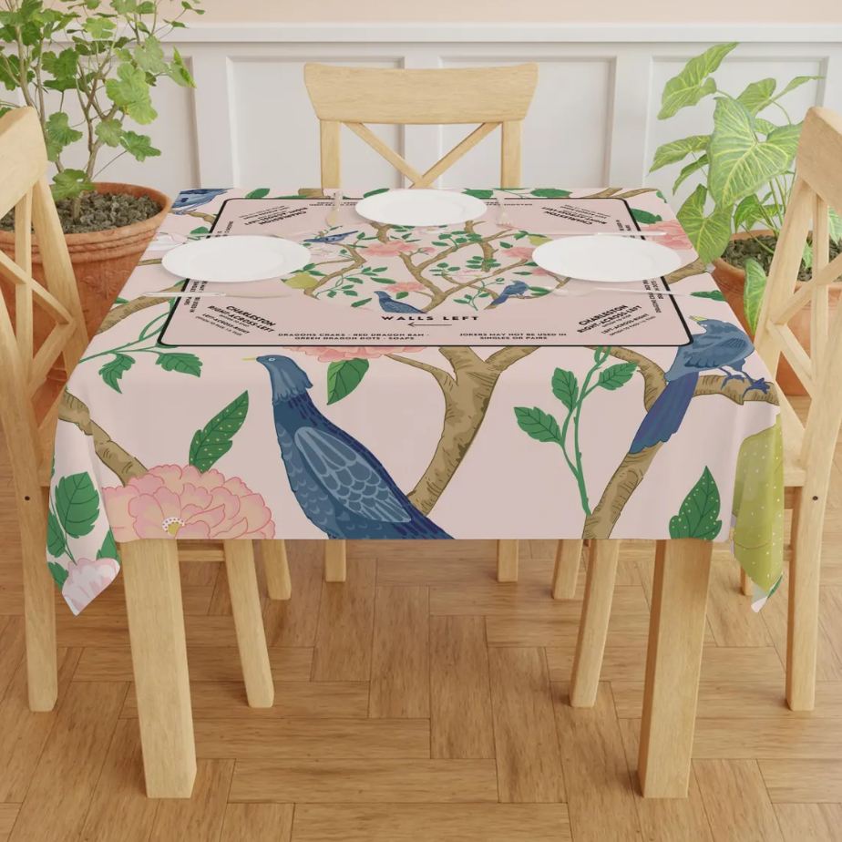 Elegant Birdie at Play Mahjong Tablecloth - Perfect for Mahjong Lovers & Enthusiasts
