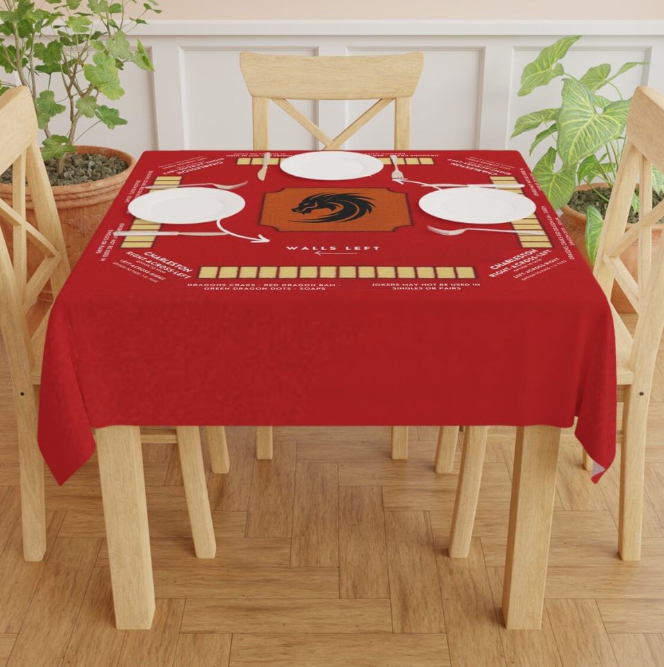 Mahjong with Rules and Instruction Tablecloth | Easy for Beginners | 55.1 x 55.1 Size