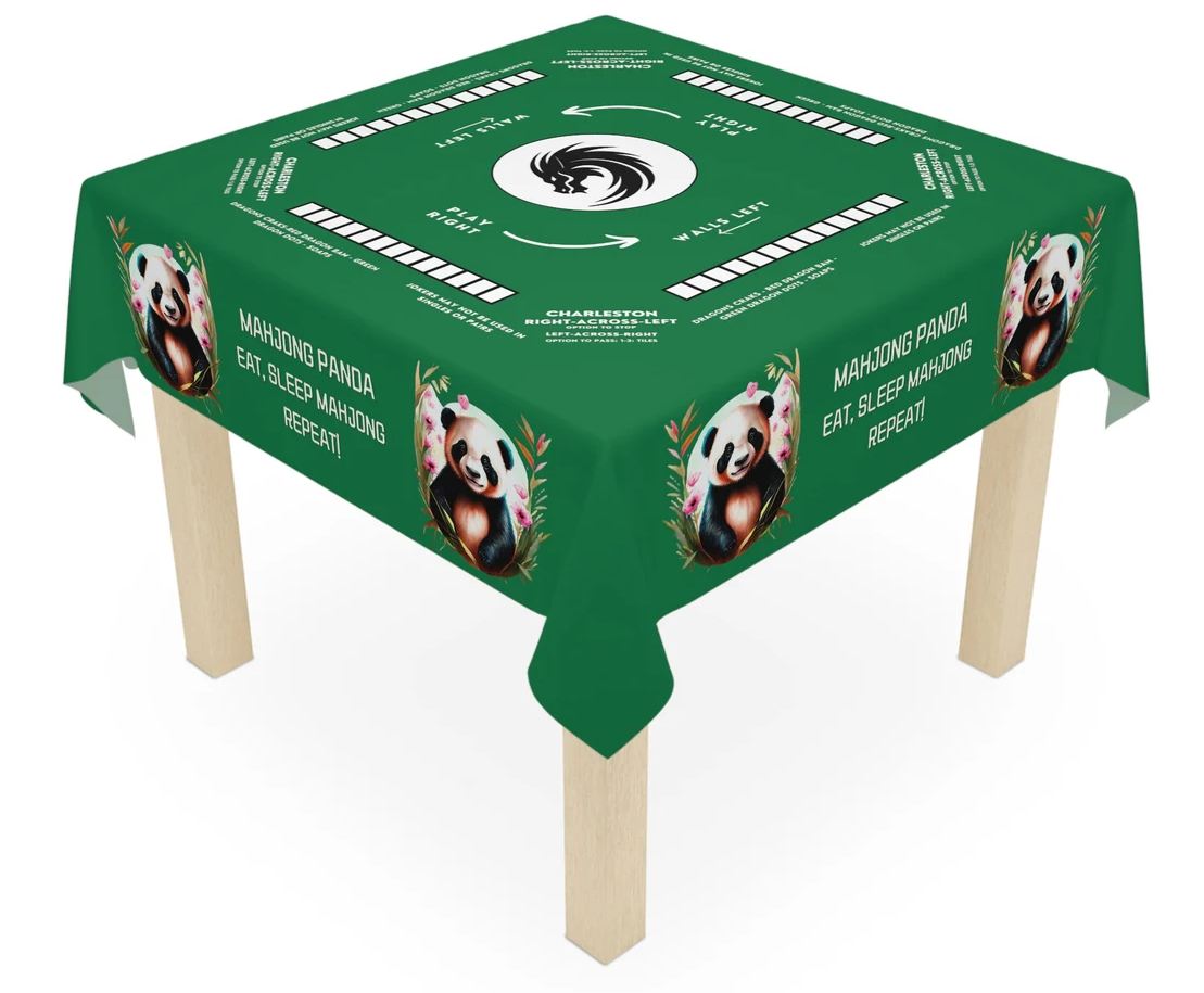 Personalized Panda designed Mahjong Tablecloth  Easy-to-Follow Rules and Instructions  55.1 x 55.1 Size