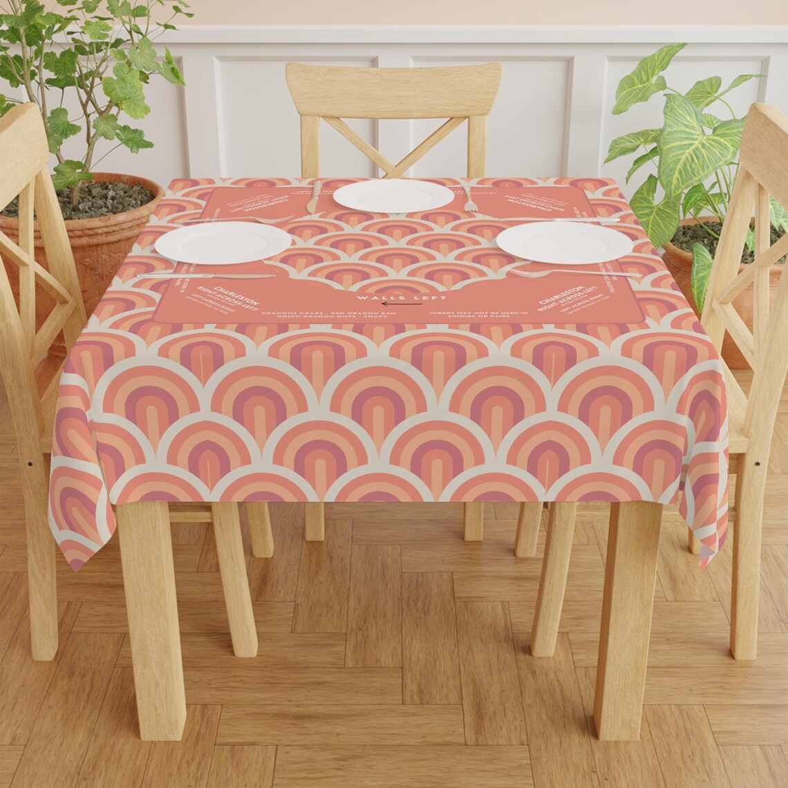 Peach Design Mahjong Tablecloth - Perfect for Mahjong Enthusiasts and Game Nights