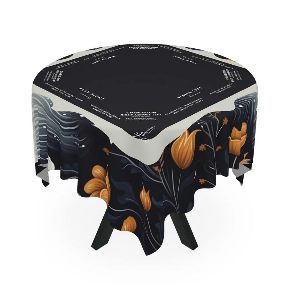 Halloween Mahjong Instructional Tablecloth - Perfect for Events, Mahjong Games, and Halloween Parties, black