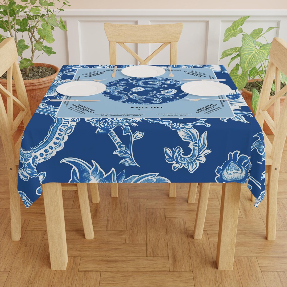 Royal Blue Mahjong Tablecloth with Rules & Directions - Perfect for Mahjong Trainers and Learners