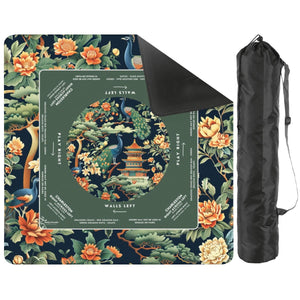 Green Peacock Chinoiserie Mahjong Mat with Storage Case