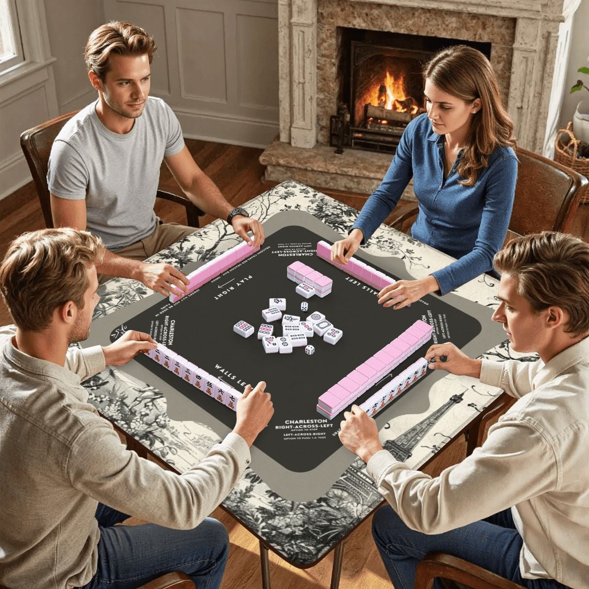 Midnight Toile Mahjong Mat with Storage Case