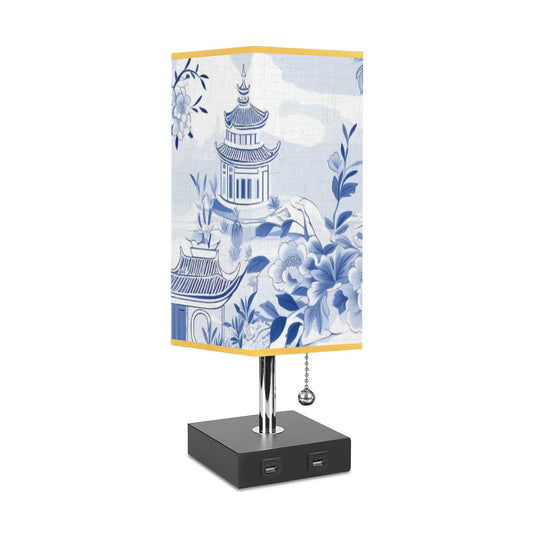 Square Table Lamp with USB Port Gold Trim