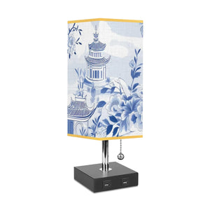 Square Table Lamp with USB Port Gold Trim