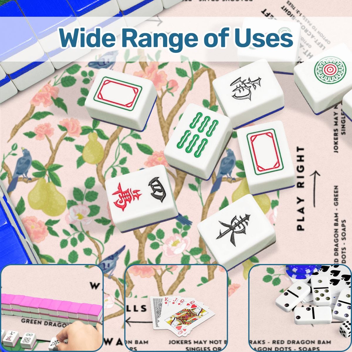Blue Bird Mahjong Mat with Storage Case
