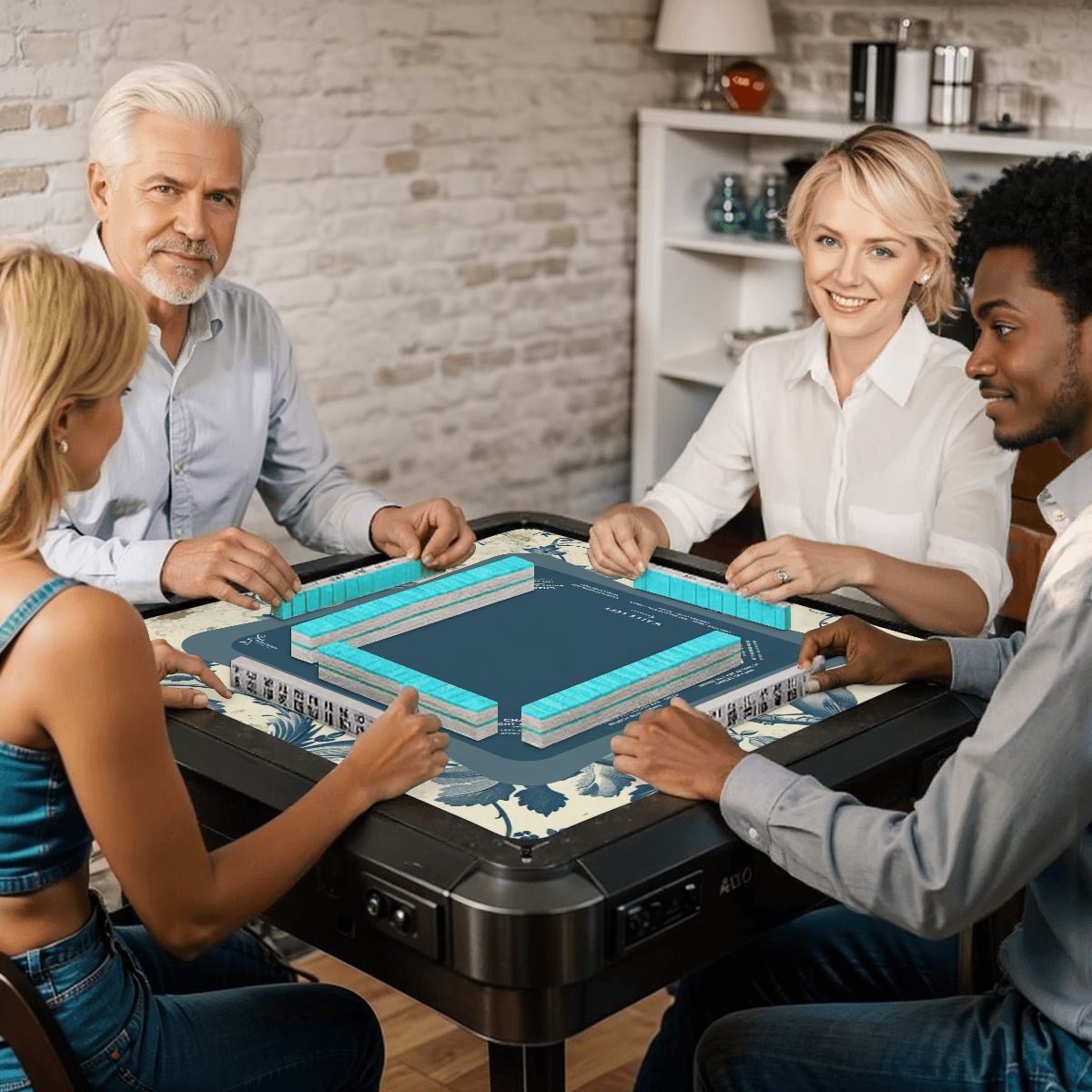 Blue Floral Mahjong Mat 31.5 x 31.5 - For Enhancing Game Night Experience
