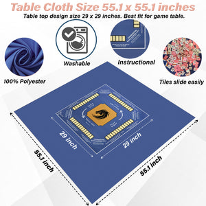 Blue/Gold Mahjong Tablecloth-easy-to-follow mah-jong tablecloth