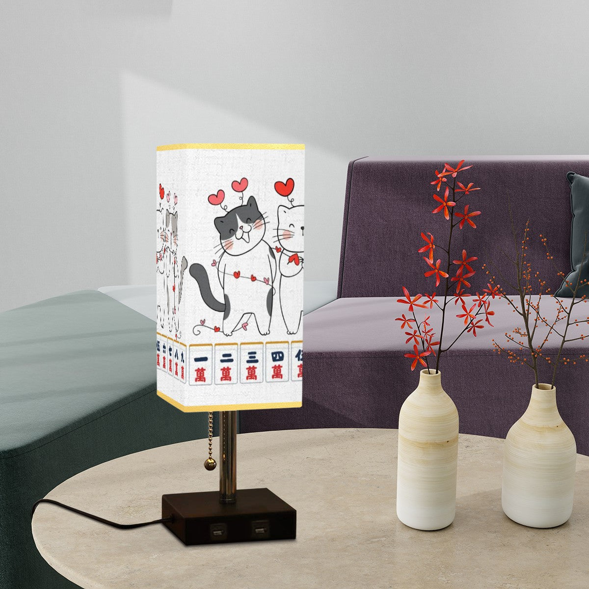 Square Table Lamp with USB Port Gold Trim