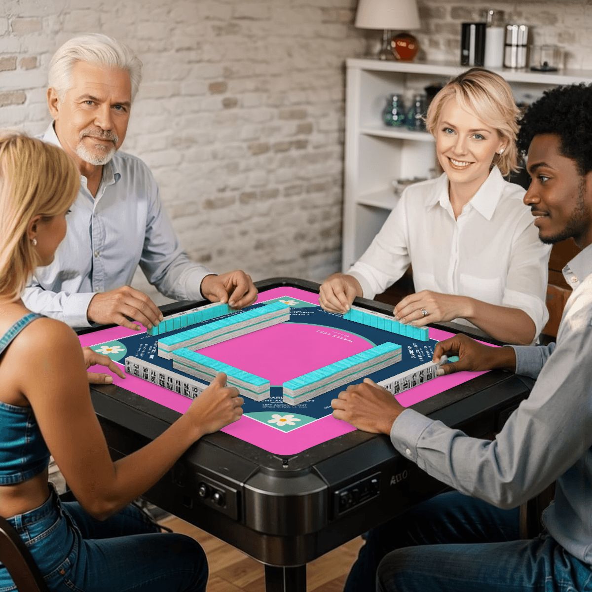 Hot Pink Daisy Mahjong Mat 31.5 x 31.5 - For Enhanced Game Night Experience