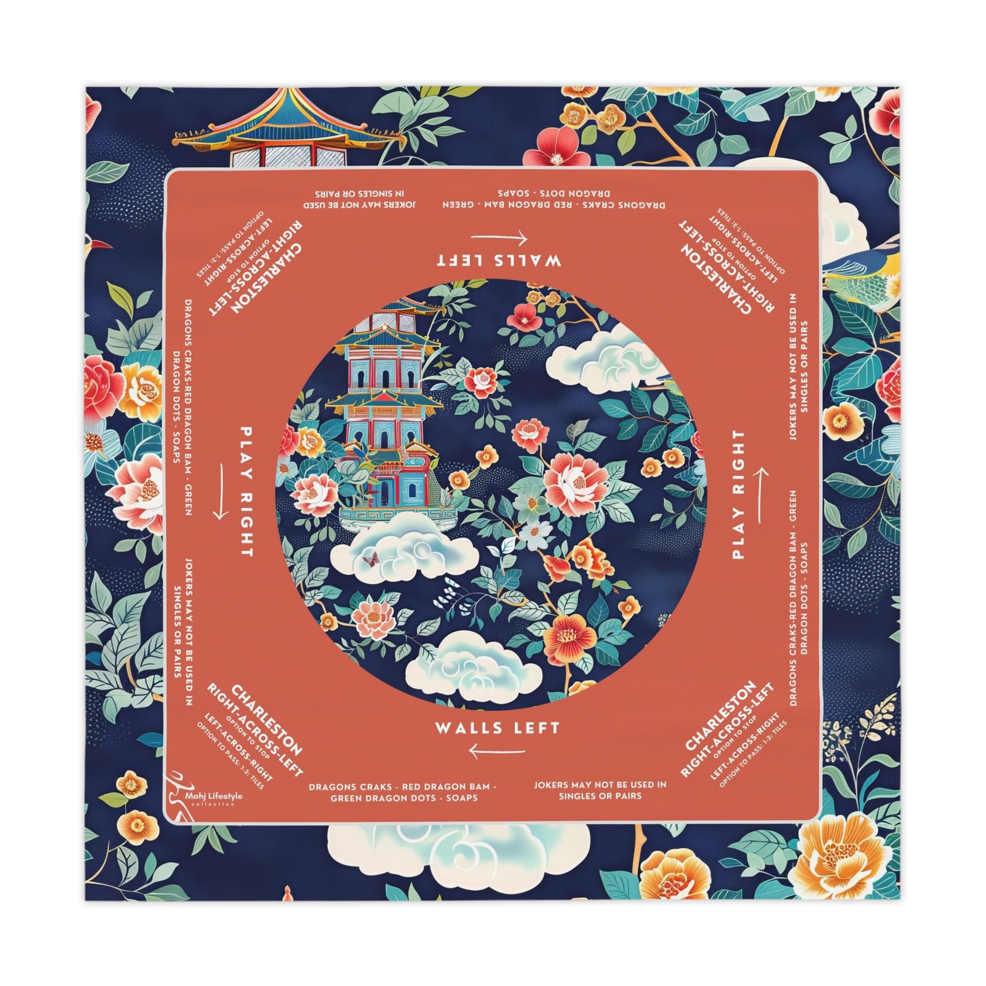 Premium Orange and Navy Mahjong Mat Custom Made - Smooth Durable Surface for Enhanced Game Night Experience
