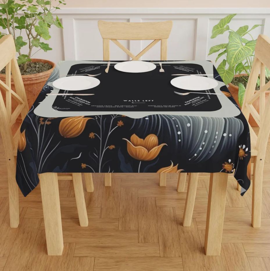 Halloween Mahjong Instructional Tablecloth - Perfect for Events, Mahjong Games, and Halloween Parties, black