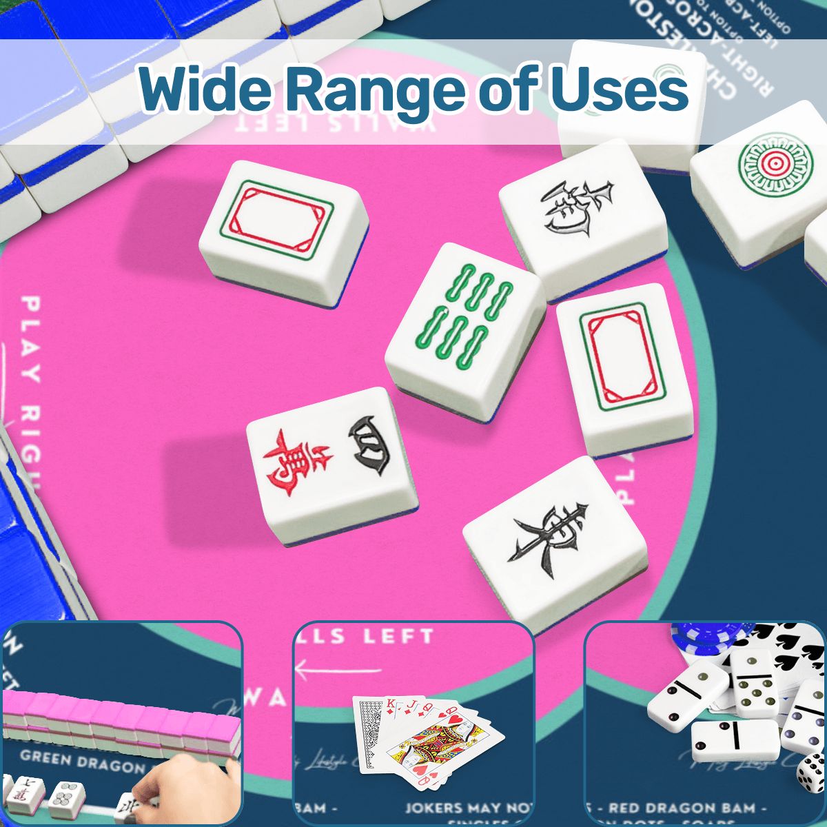 Teal Flower Design Mahjong Mat 31.5 x 31.5, For Game Night for Mahjong Fans