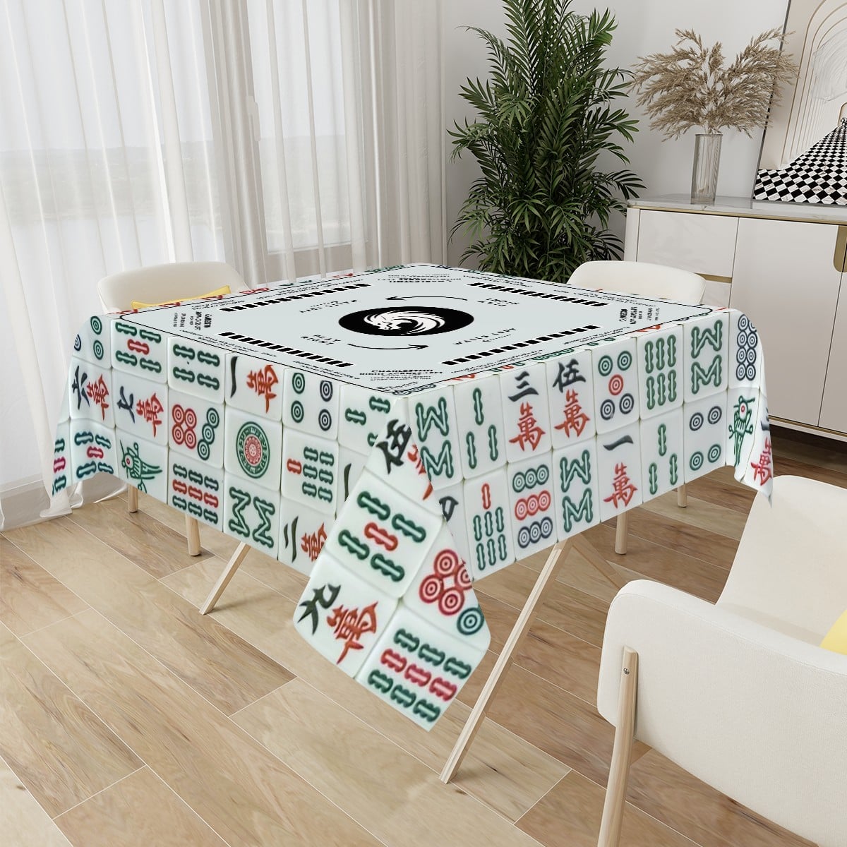 Mahjong Tile Tablecloth – 60” Square | Classic Tile Pattern Design
