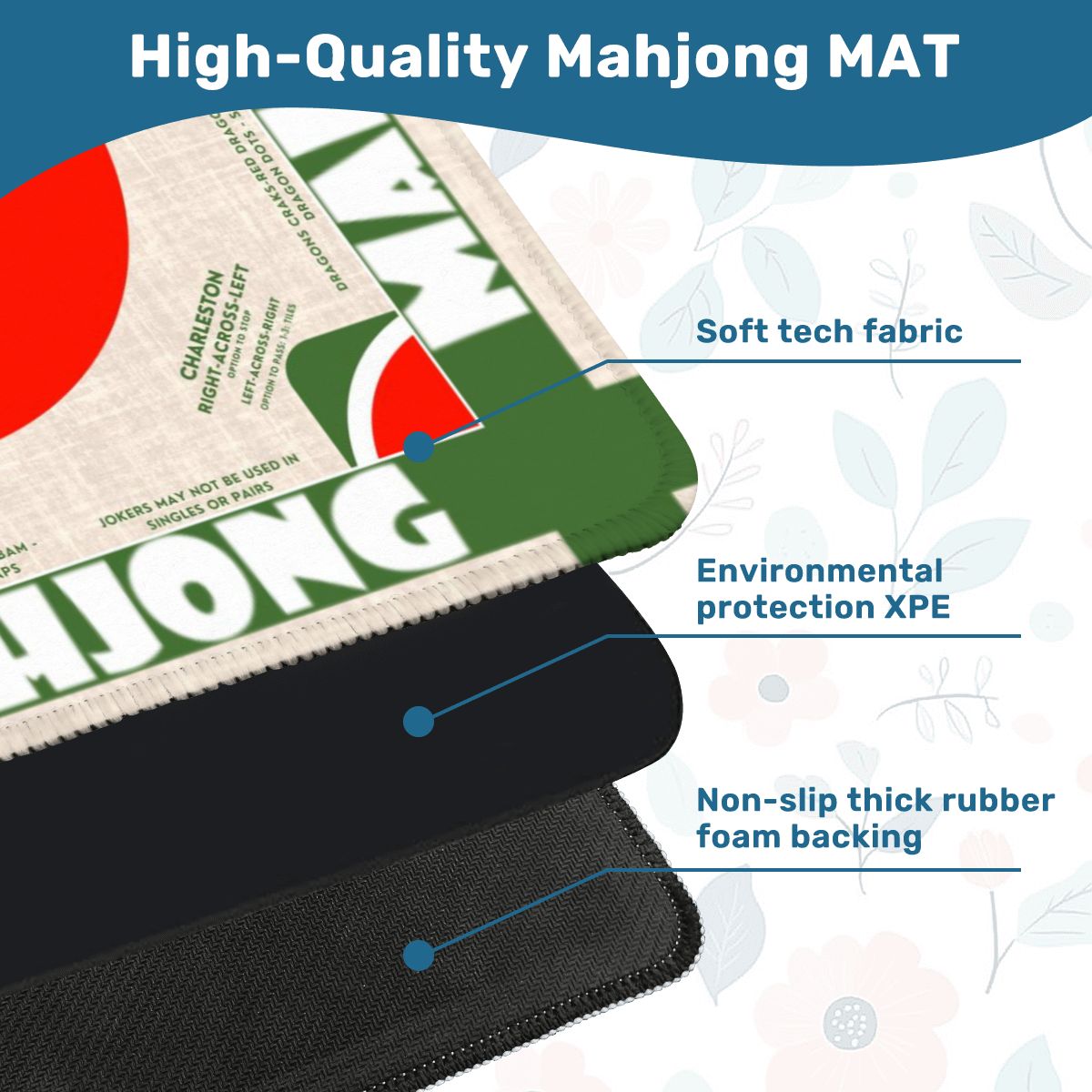 Bold Red and Green Mahjong Mat 31.5 x 31.5 - For Great Game Nights