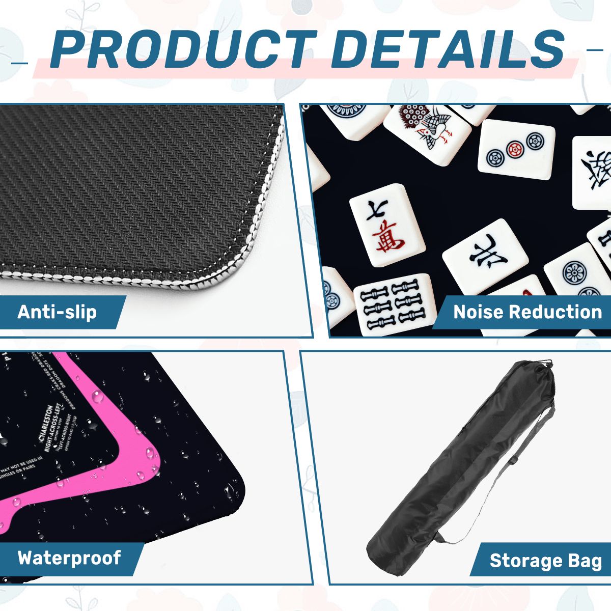Mahjong mat pink and black color  31.5"x31.5