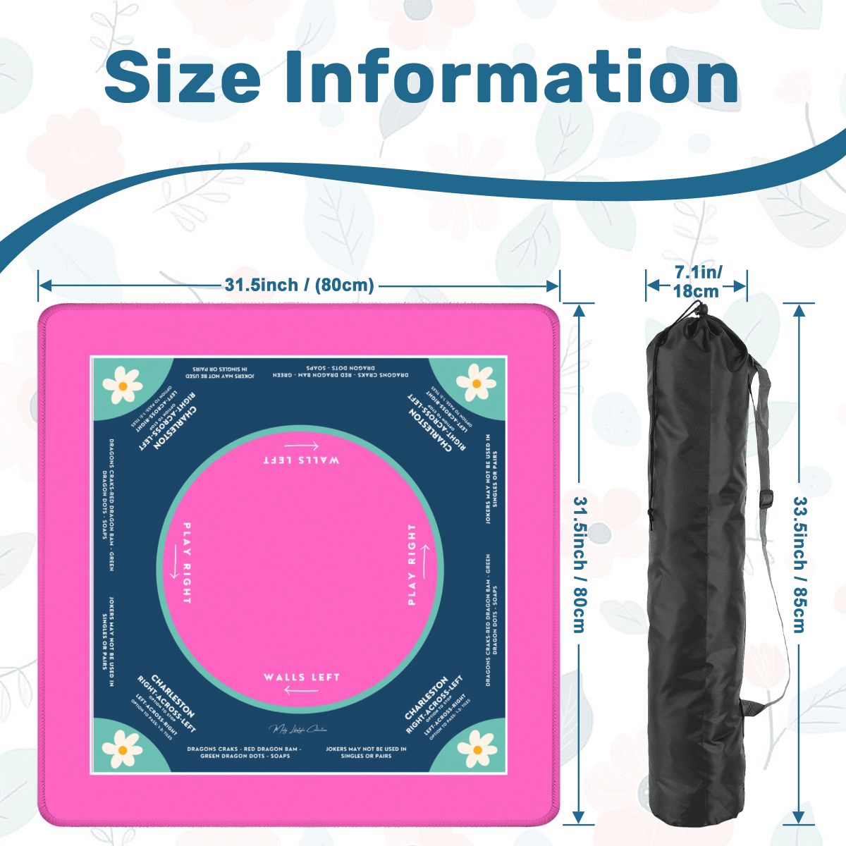 Hot Pink Daisy Mahjong Mat 31.5 x 31.5 - For Enhanced Game Night Experience