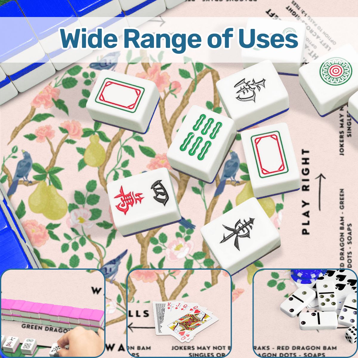 Blue Bird Design Mahjong Mat 31.5 x 31.5   - Durable Surface for Great Game Nights