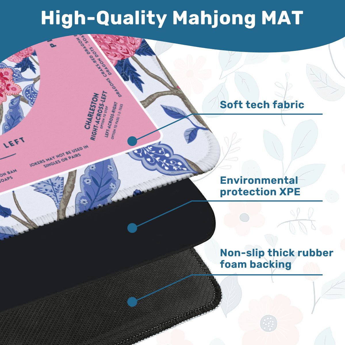 Vivid Blue & Purple Floral Mahjong Mat 31.5 x 31.5 Perfect for Mahjong Enthusiasts and Fans