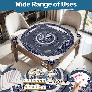Chinoiserie Mahjong Mat with Storage Case | Classic Blue & White Table Mat