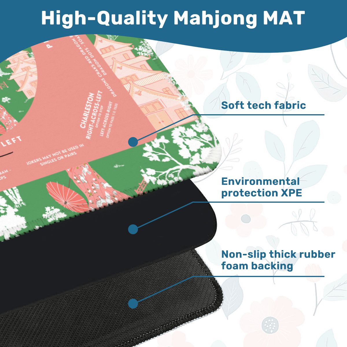 Pink and Green Mahjong Mat 31.5 x 31.5 - For Great Game Night Experience