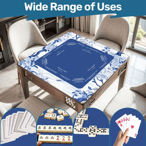 Blue Garden Mahjong Mat with Storage Case | Classic Blue & White Design