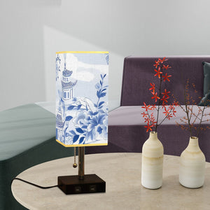 Square Table Lamp with USB Port Gold Trim