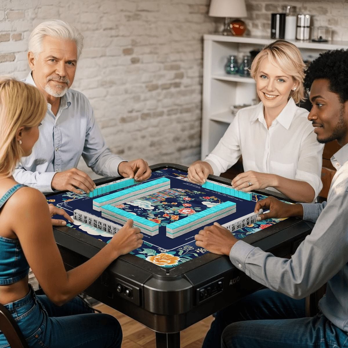 Blue Pavilion Mahjong Mat with Storage Case