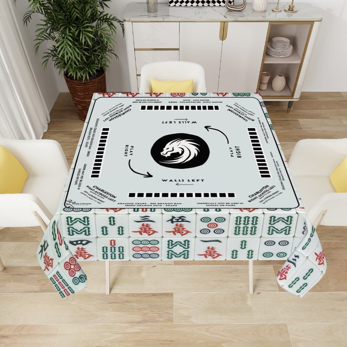 Mahjong Tile Tablecloth – 60” Square | Classic Tile Pattern Design