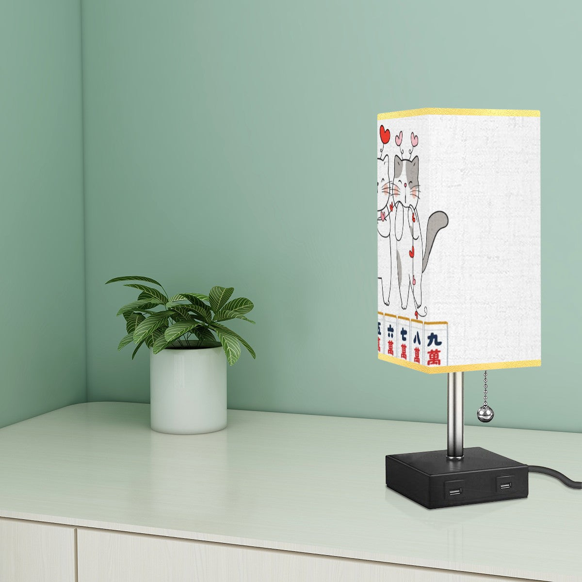 Square Table Lamp with USB Port Gold Trim