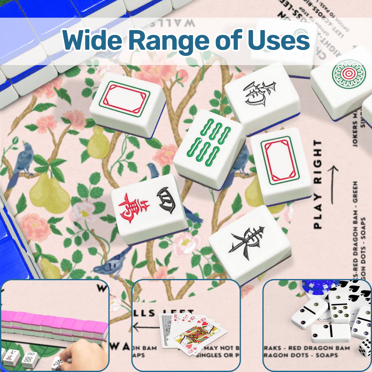 Blue Bird Design Mahjong Mat 30x30 - Durable Surface for Great Game Nights