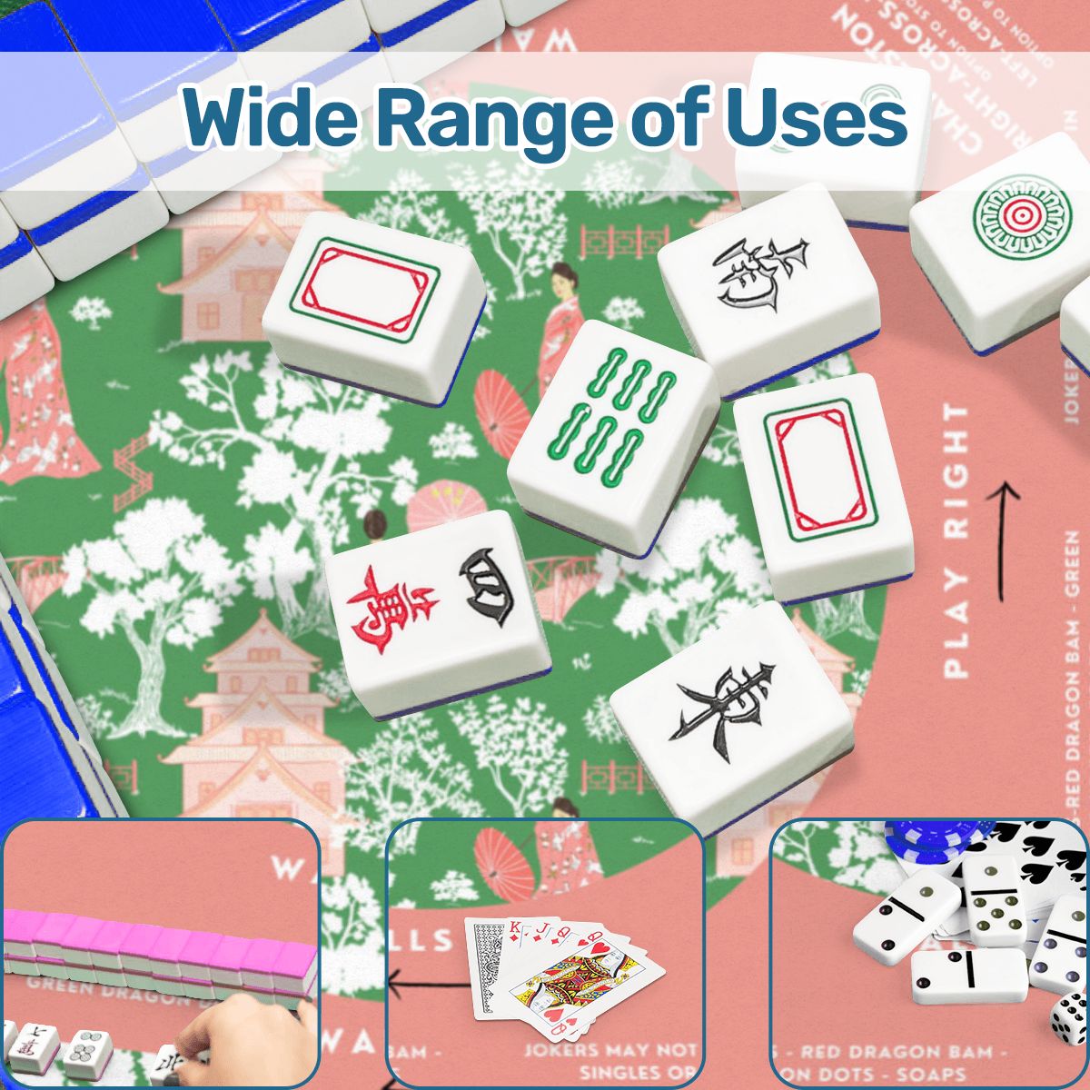 Pink and Green Mahjong Mat 31.5 x 31.5 - For Great Game Night Experience